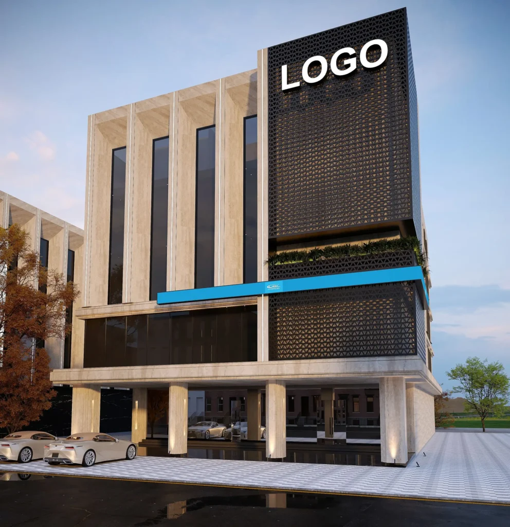 commercial building front elevation design scaled